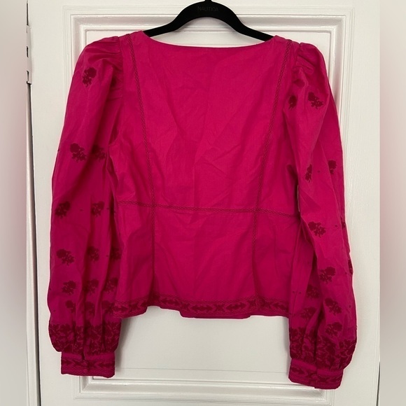 NWT Aritzia Wilfred Pink Puff Long Sleeve Bohemian Palo Santo Embroidered Top - Picture 5 of 16